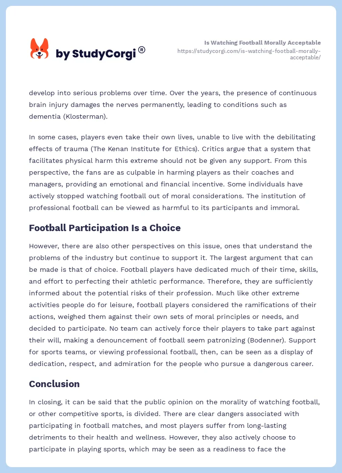 Is Watching Football Morally Acceptable. Page 2