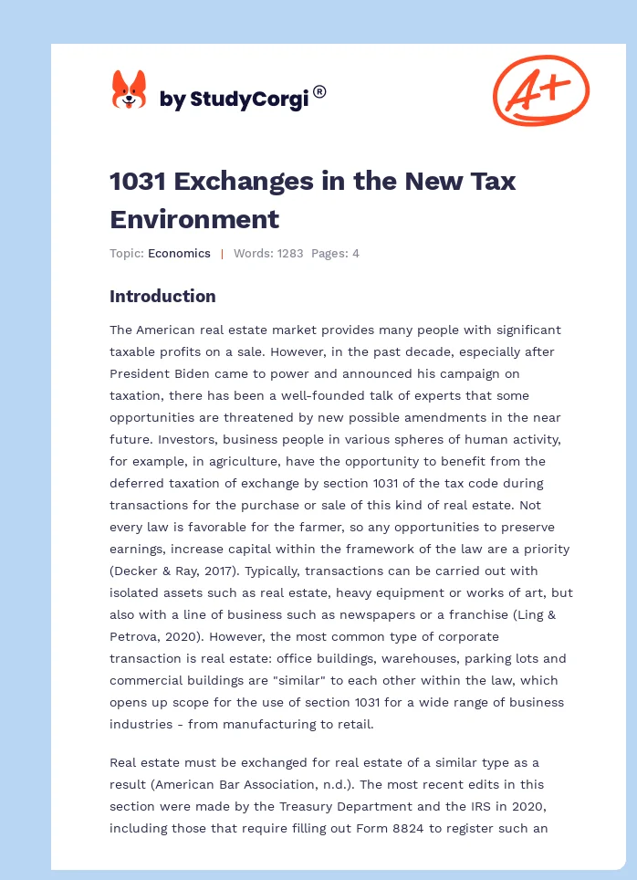 1031 Exchanges in the New Tax Environment. Page 1