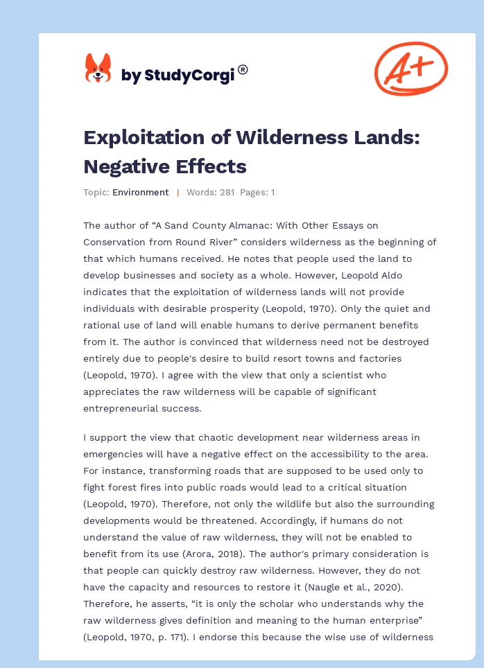 Exploitation of Wilderness Lands: Negative Effects. Page 1