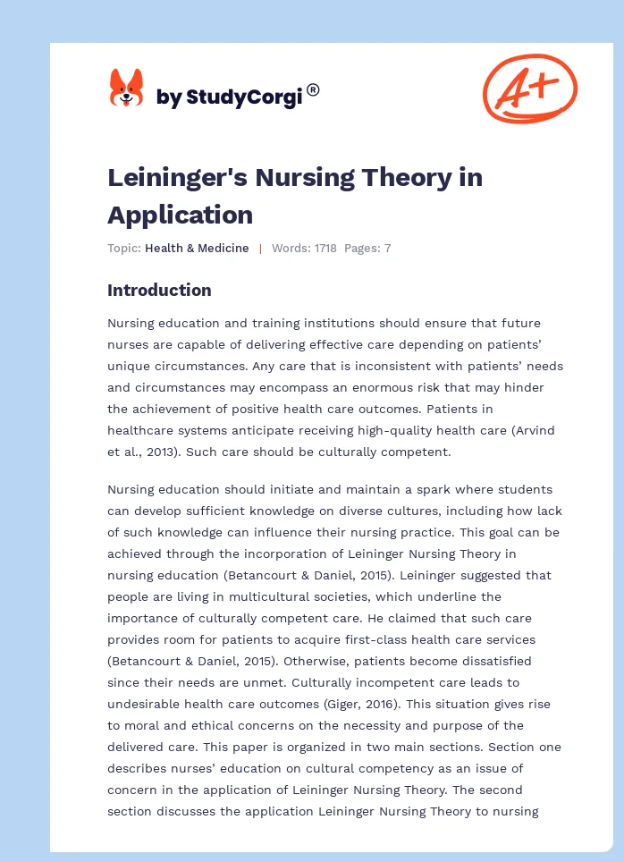 Leininger's Nursing Theory in Application. Page 1
