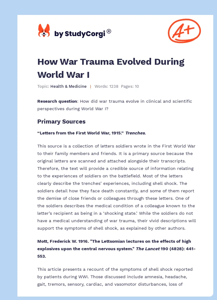 How War Trauma Evolved During World War I. Page 1