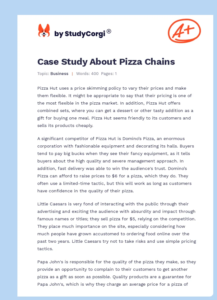 Case Study About Pizza Chains. Page 1