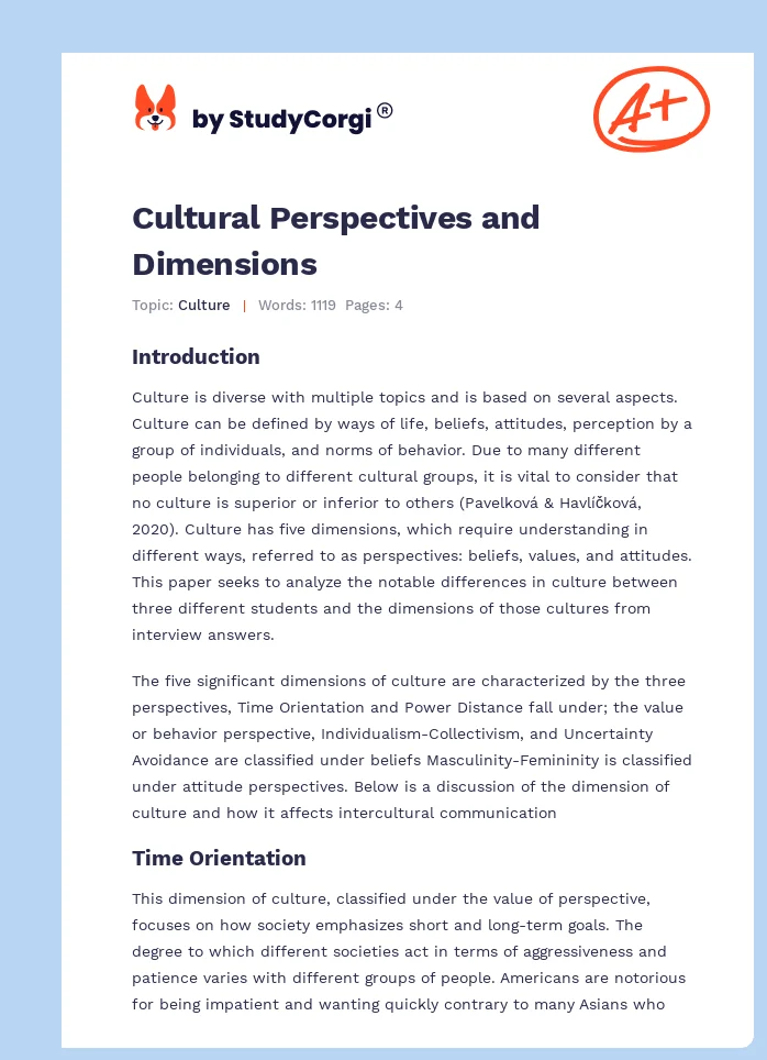 Cultural Perspectives and Dimensions. Page 1