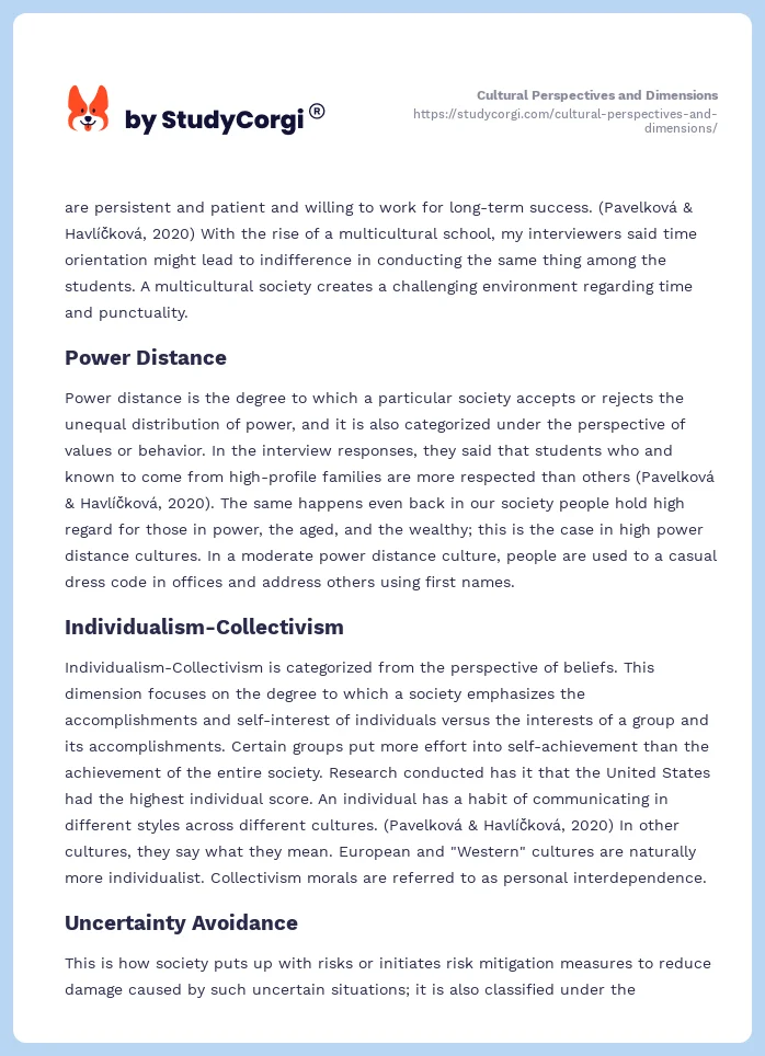 Cultural Perspectives and Dimensions. Page 2