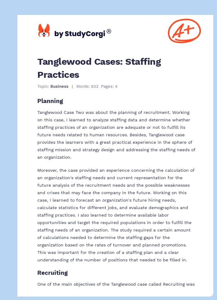 Tanglewood Cases: Staffing Practices. Page 1
