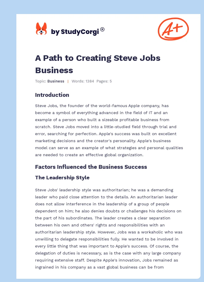 A Path to Creating Steve Jobs Business. Page 1