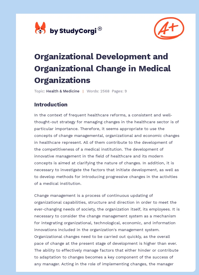 Organizational Development and Organizational Change in Medical Organizations. Page 1