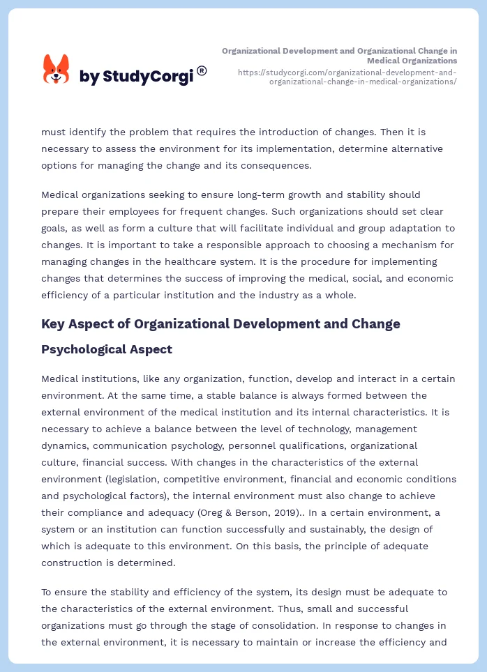 Organizational Development and Organizational Change in Medical Organizations. Page 2