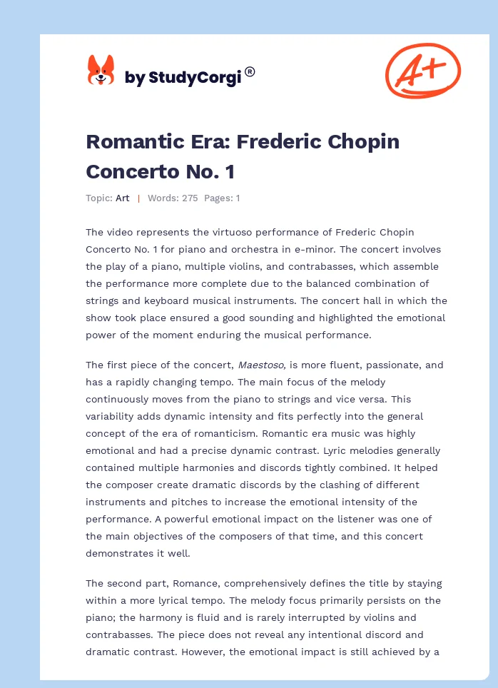 Romantic Era: Frederic Chopin Concerto No. 1. Page 1