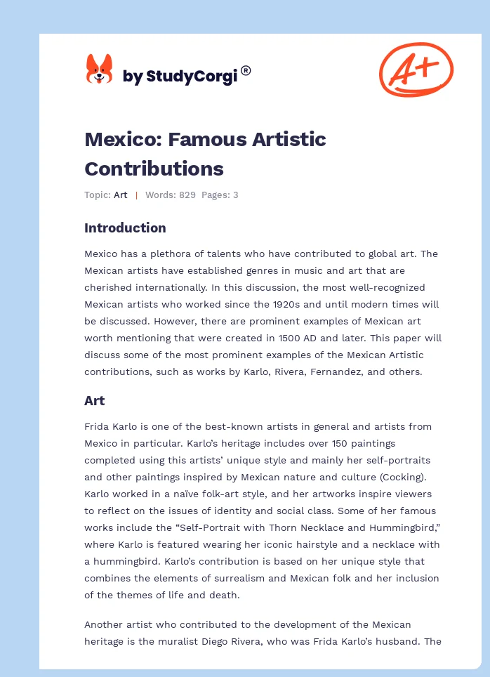 Mexico: Famous Artistic Contributions. Page 1