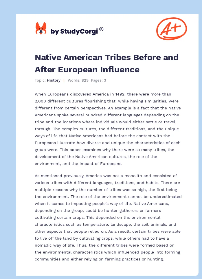 Native American Tribes Before and After European Influence. Page 1