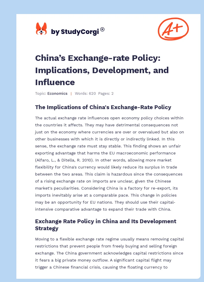 China’s Exchange-rate Policy: Implications, Development, and Influence. Page 1