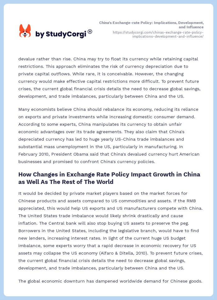 China’s Exchange-rate Policy: Implications, Development, and Influence. Page 2