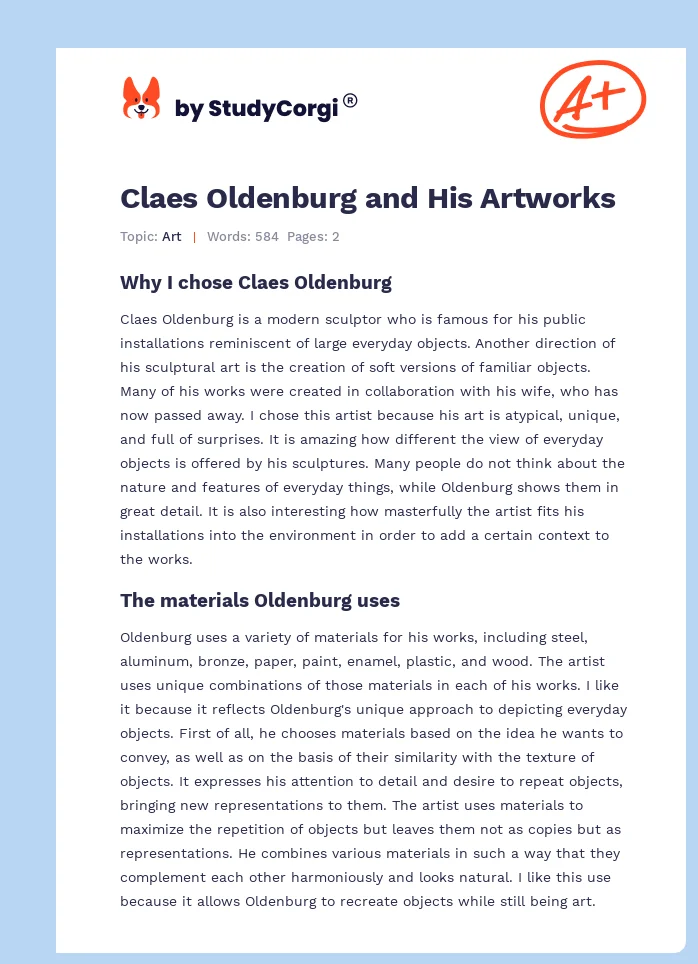 Claes Oldenburg and His Artworks. Page 1