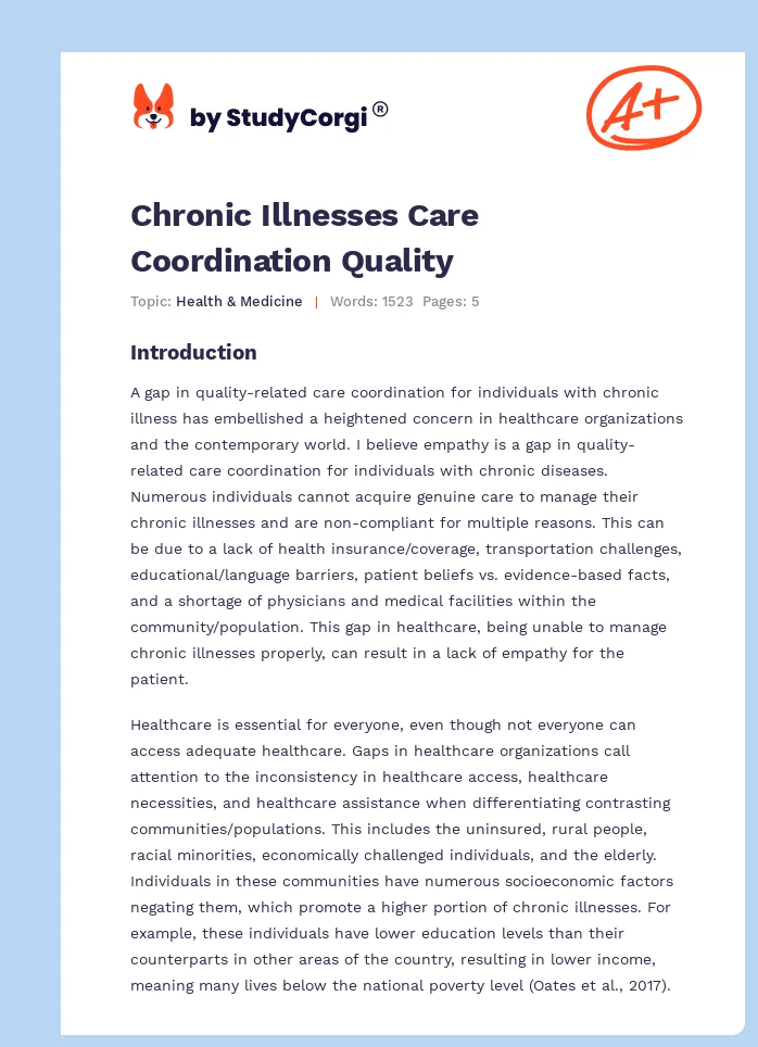 Chronic Illnesses Care Coordination Quality. Page 1