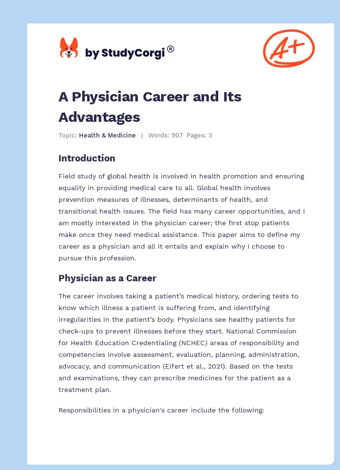 A Physician Career and Its Advantages. Page 1