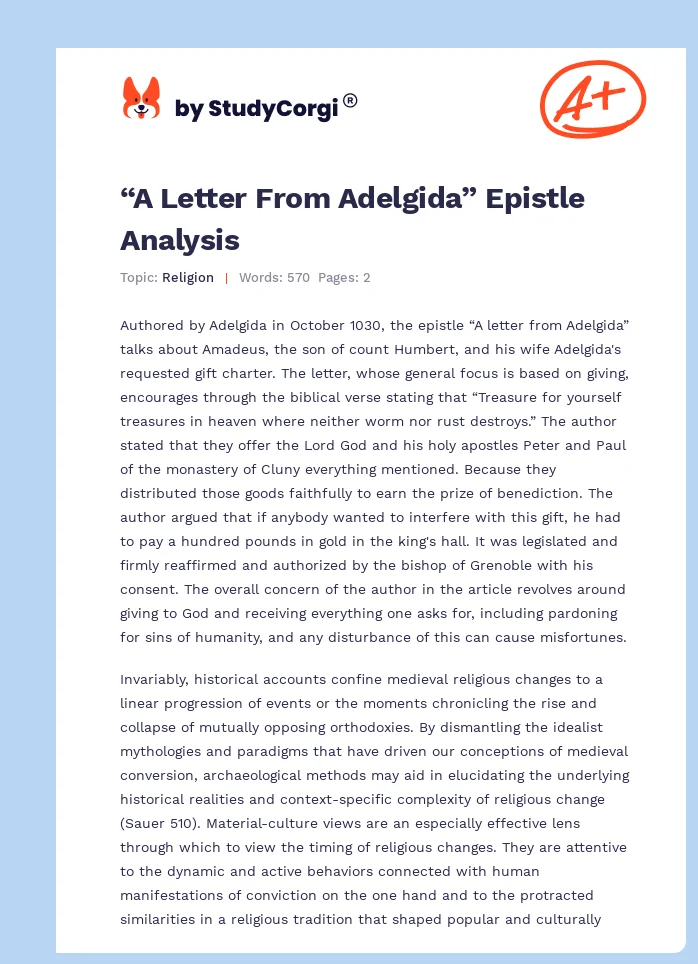 “A Letter From Adelgida” Epistle Analysis. Page 1