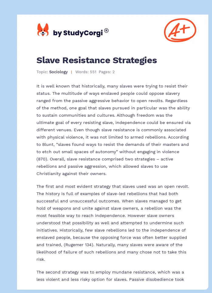 Slave Resistance Strategies. Page 1