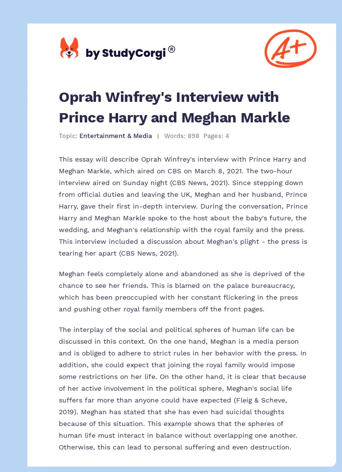 Oprah Winfrey's Interview with Prince Harry and Meghan Markle. Page 1