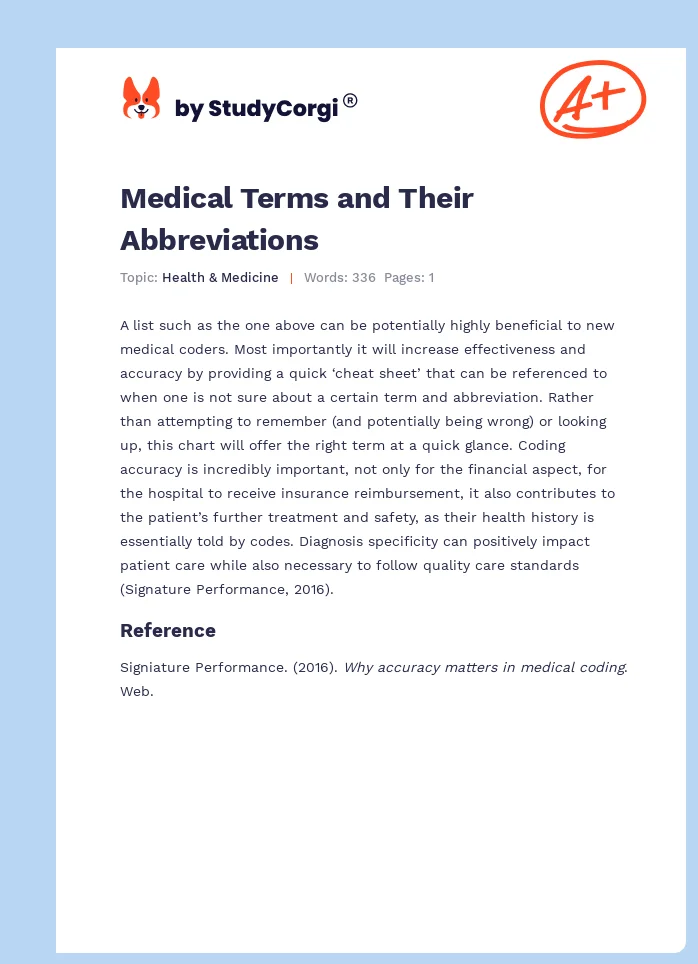 Medical Terms and Their Abbreviations. Page 1