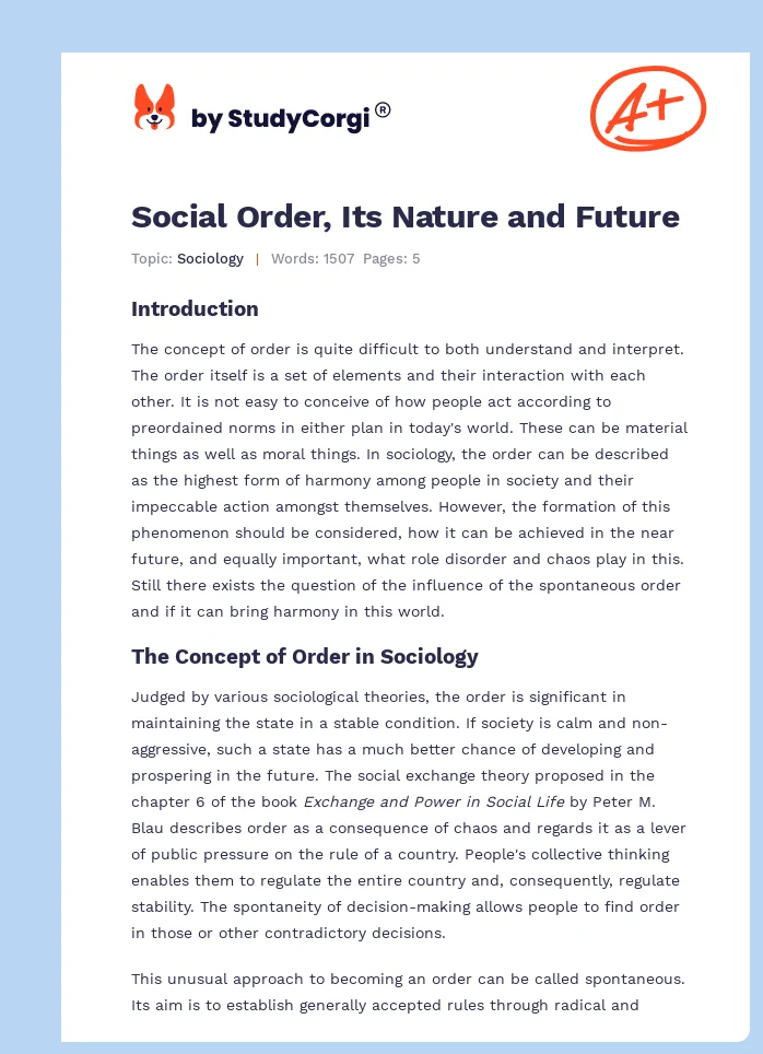 Social Order, Its Nature and Future. Page 1