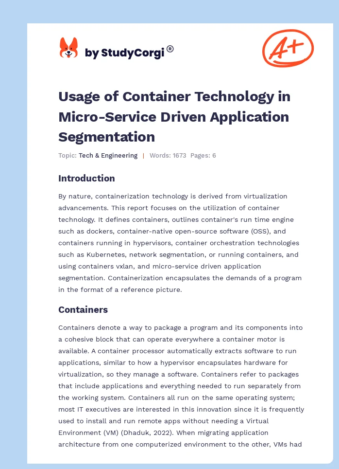 Usage of Container Technology in Micro-Service Driven Application Segmentation. Page 1