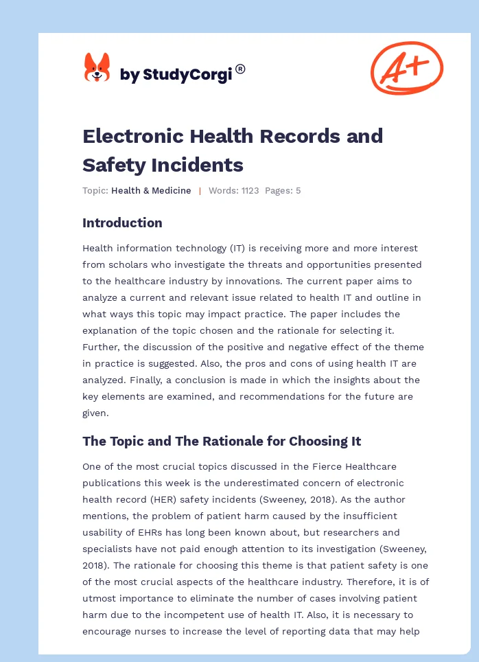 Electronic Health Records and Safety Incidents. Page 1