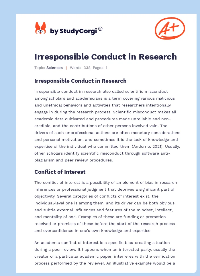 Irresponsible Conduct in Research. Page 1