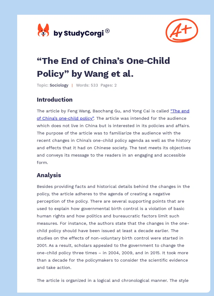 “The End of China’s One‐Child Policy” by Wang et al.. Page 1