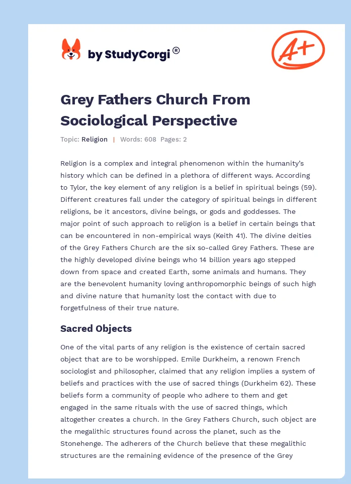 Grey Fathers Church From Sociological Perspective. Page 1