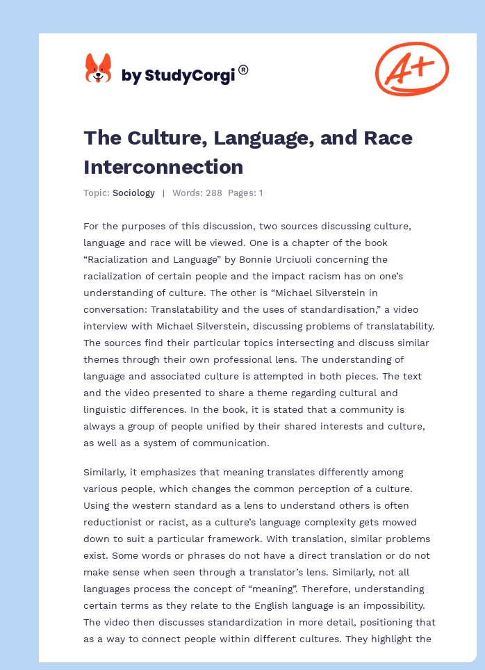 The Culture, Language, and Race Interconnection. Page 1