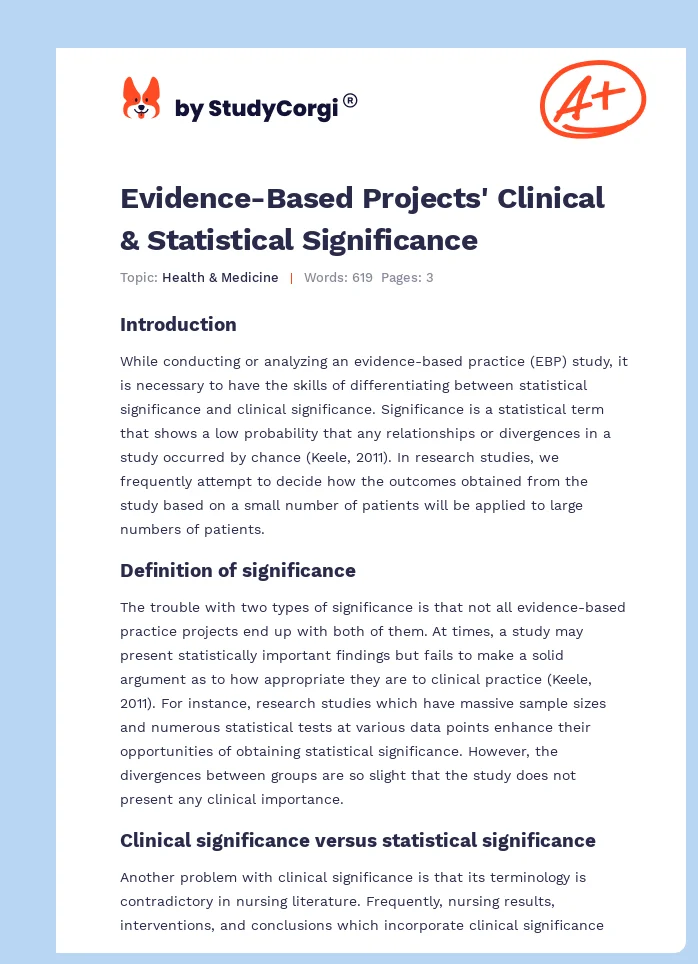 Evidence-Based Projects' Clinical & Statistical Significance. Page 1