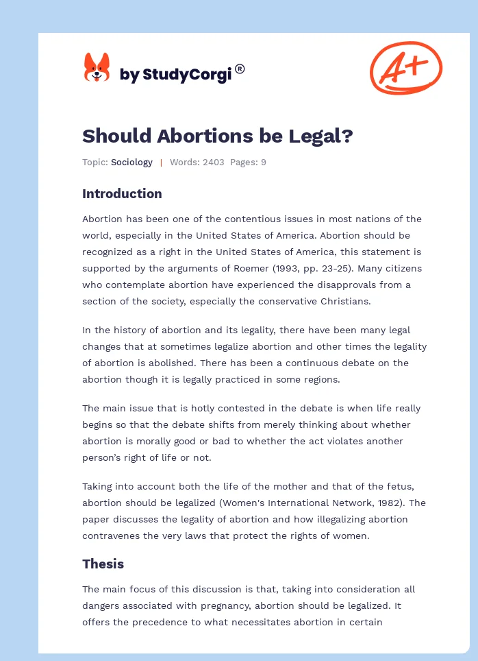 Should Abortions be Legal?. Page 1