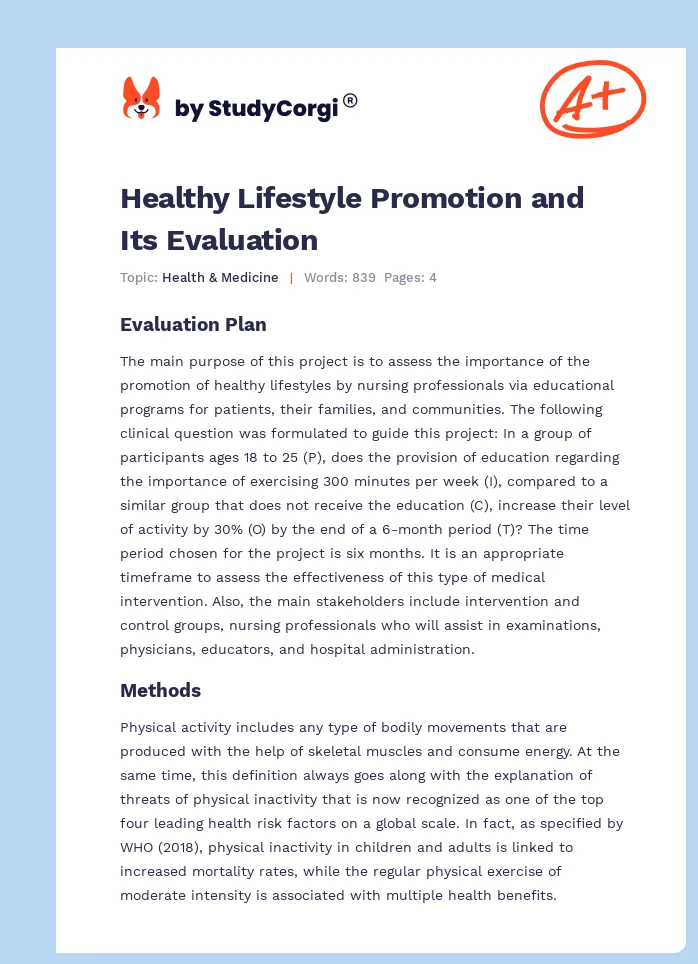 Healthy Lifestyle Promotion and Its Evaluation. Page 1