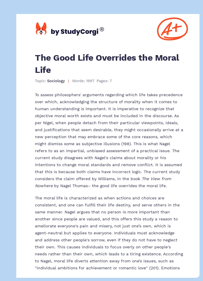 The Good Life Overrides the Moral Life. Page 1
