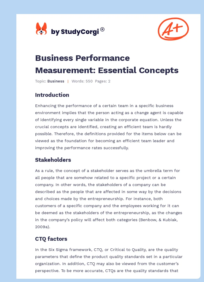 Business Performance Measurement: Essential Concepts. Page 1