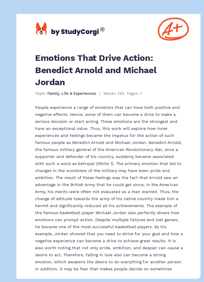 Emotions That Drive Action: Benedict Arnold and Michael Jordan. Page 1