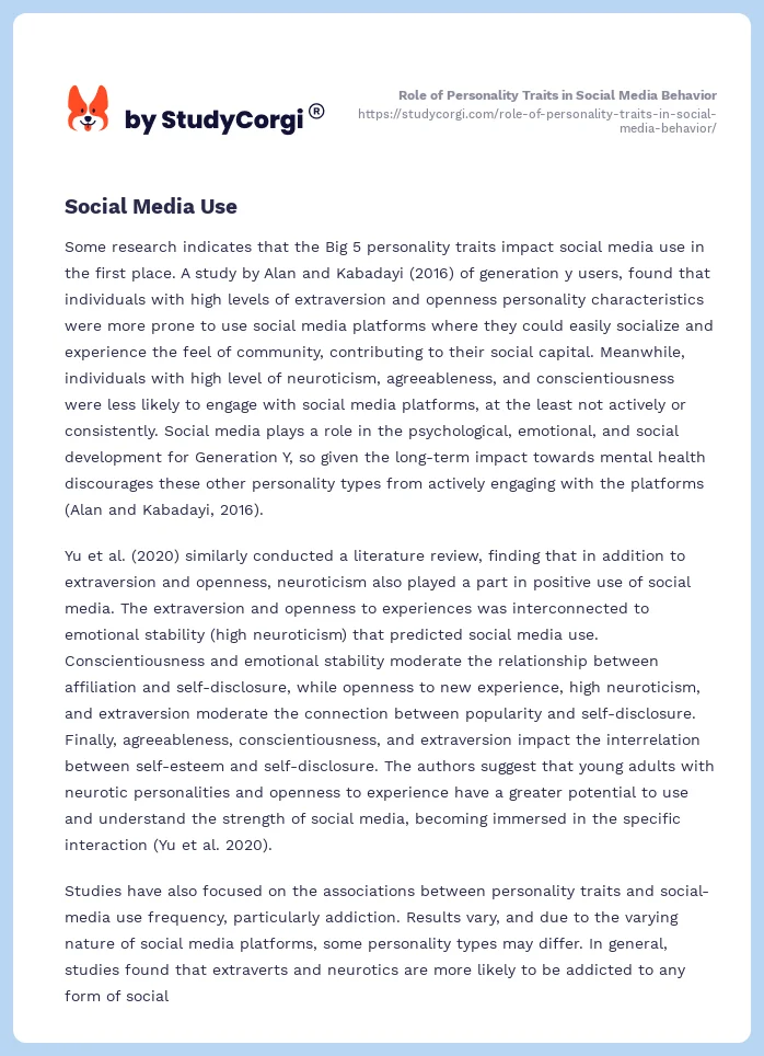 Role of Personality Traits in Social Media Behavior. Page 2