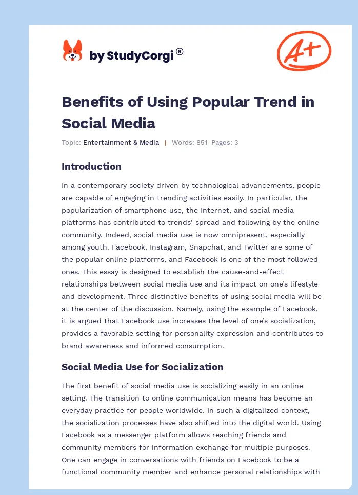 Benefits of Using Popular Trend in Social Media. Page 1