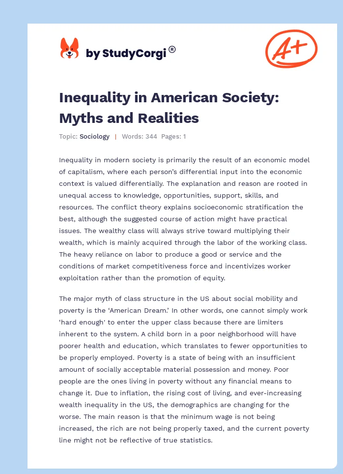 Inequality in American Society: Myths and Realities. Page 1