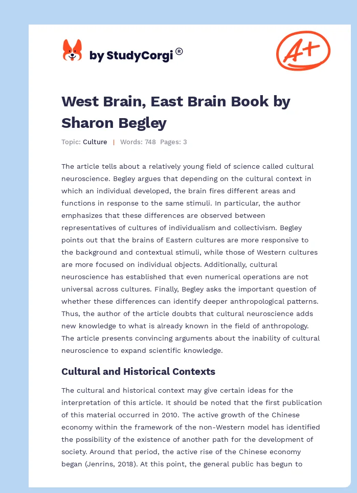 West Brain, East Brain Book by Sharon Begley. Page 1
