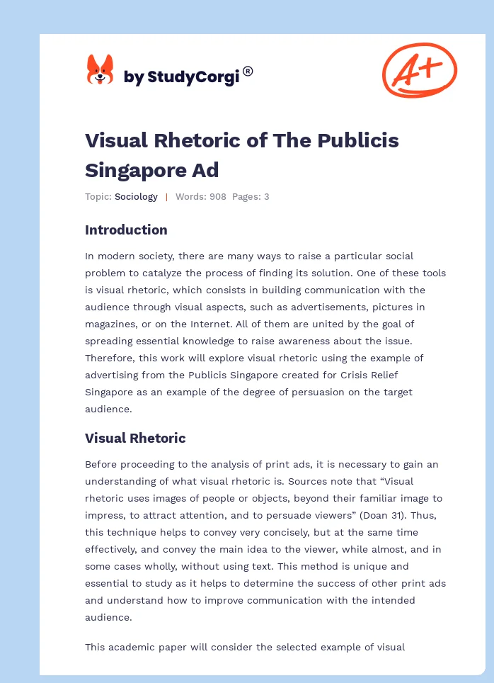 Visual Rhetoric of The Publicis Singapore Ad. Page 1