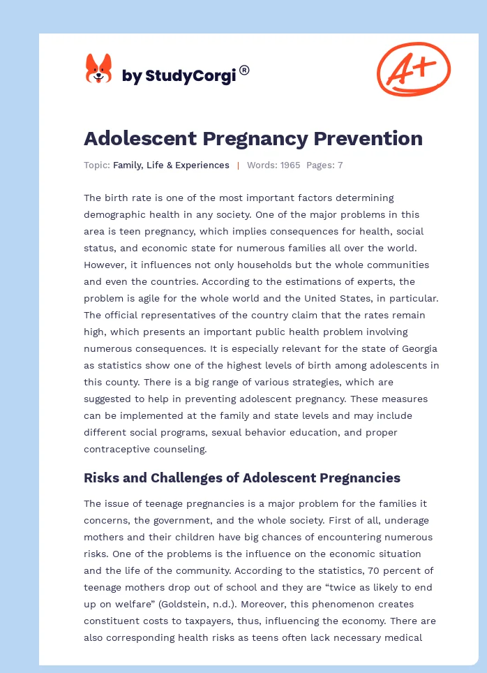 Adolescent Pregnancy Prevention. Page 1