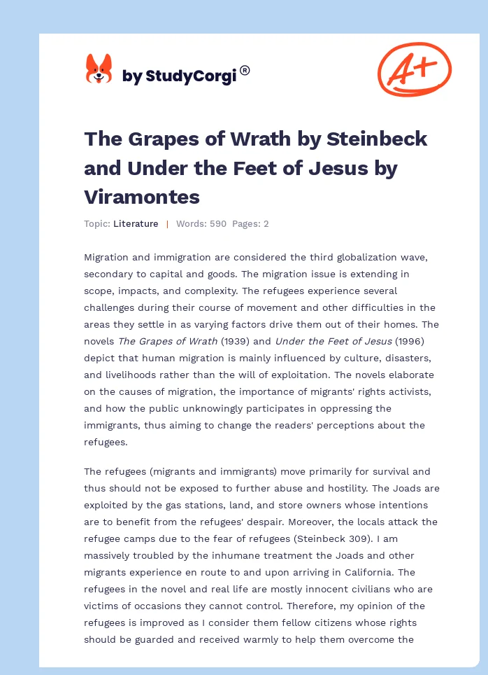 The Grapes of Wrath by Steinbeck and Under the Feet of Jesus by Viramontes. Page 1