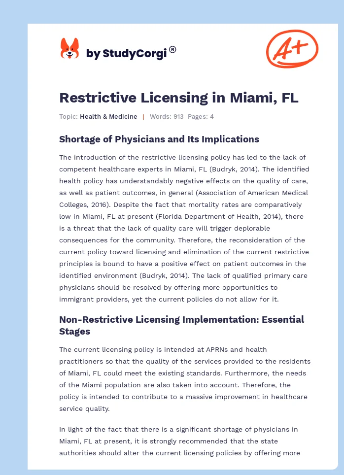 Restrictive Licensing in Miami, FL. Page 1
