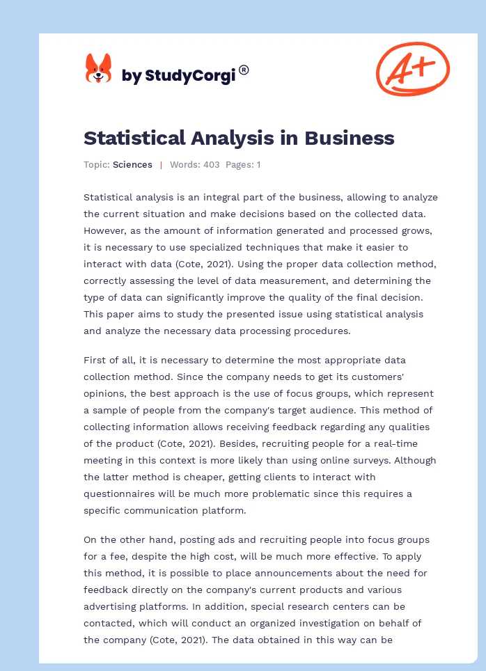 Statistical Analysis in Business. Page 1