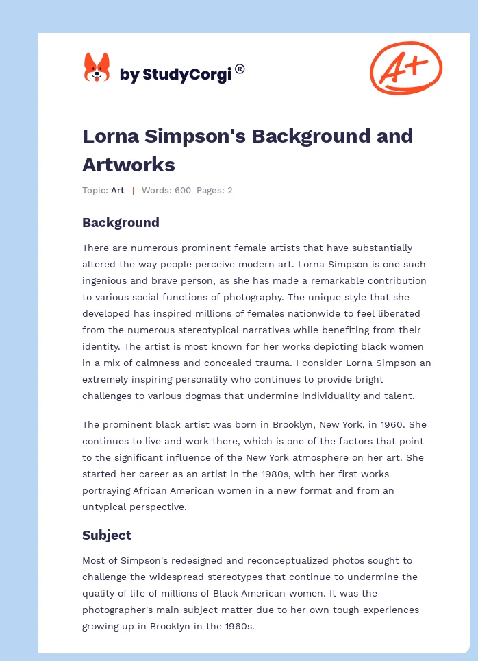 Lorna Simpson's Background and Artworks. Page 1