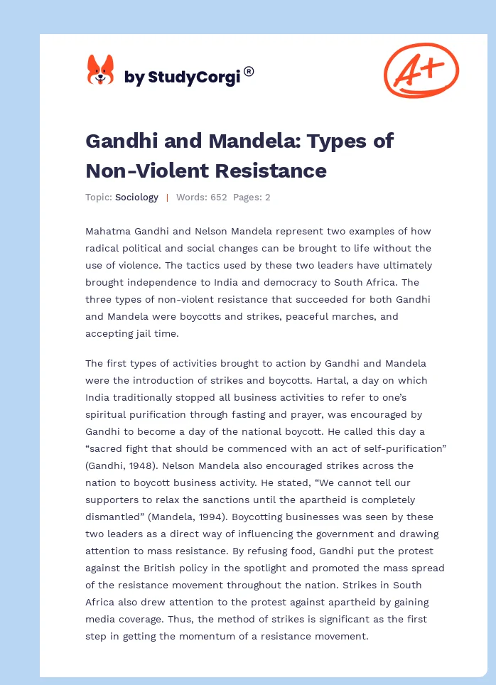 Gandhi and Mandela: Types of Non-Violent Resistance. Page 1