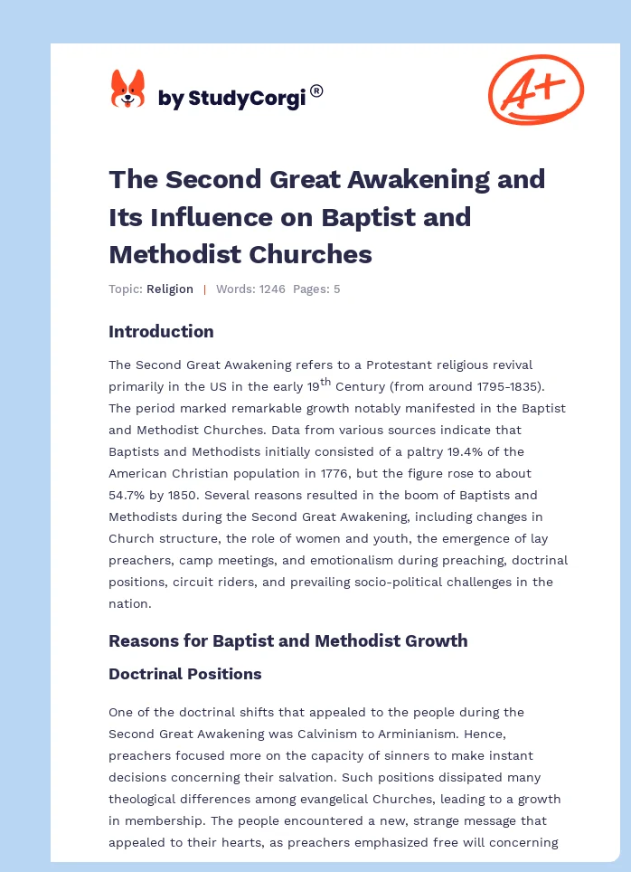 The Second Great Awakening and Its Influence on Baptist and Methodist Churches. Page 1