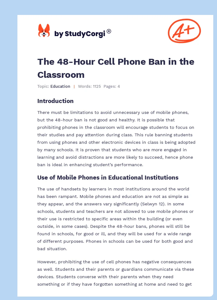 The 48-Hour Cell Phone Ban in the Classroom. Page 1